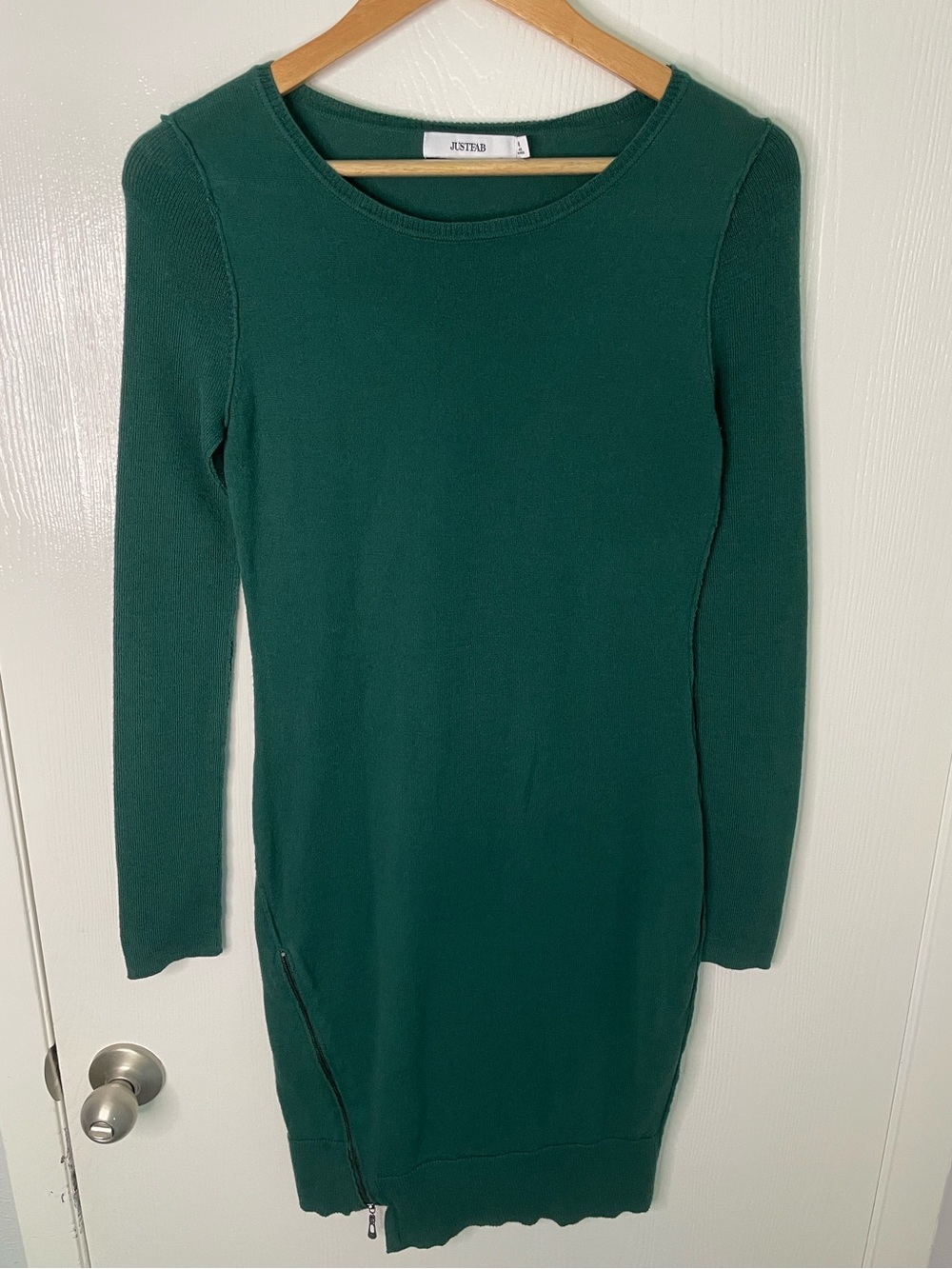 JustFab Green Knit Sweater Dress M Side Zip Fall